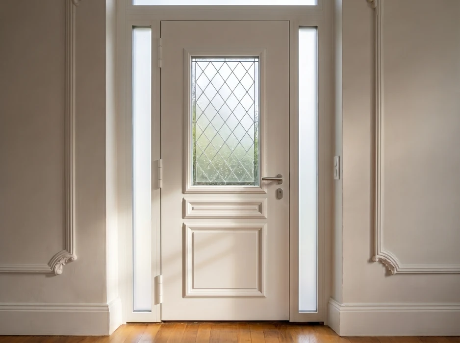 Entrée de propriété résidentielle avec portail coulissant et portillon en aluminium laqué anthracite (RAL 7016), montés sur piliers en pierre de taille apparente